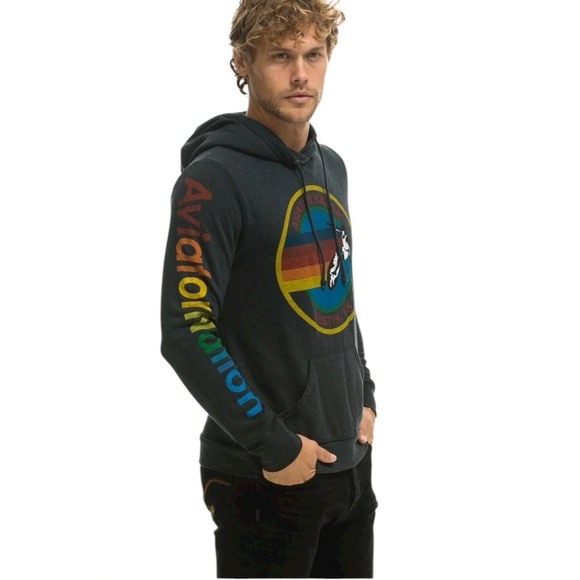 AVIATOR MEN’S NATION RELAXED PULLOVER CHARCOAL HOODIE SZ L - Picture 5 of 13